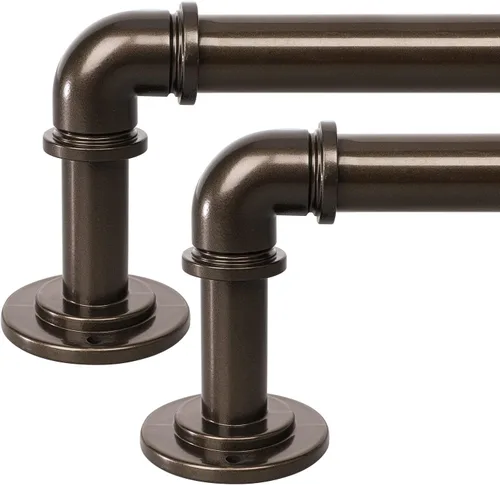 Miniatura 18 de OLV Barras de cortina industriales negras para ventanas de 48 a 84 pulgadas (4 a 7 pies), 1 pulgada de diámetro, barras para cortinas opacas Negro