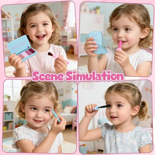Miniatura 6 de Atoylink Juego de tocador de maquillaje de madera para niñas, juguetes de mesa para niños con espejo, cajón, juego de peluquería y accesorios