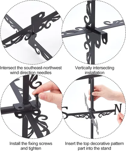 Miniatura 3 de SUPERDANT Veleta de cuervo para patio, veletas de viento de metal, soporte de techo para jardín exterior, veletas negras, granja, granero