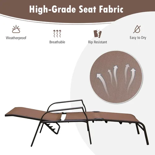 Miniatura 6 de Tangkula Tumbona apilable ajustable para patio, 2 piezas, silla reclinable para patio al aire libre con respaldo de 5 posiciones, marco de acero