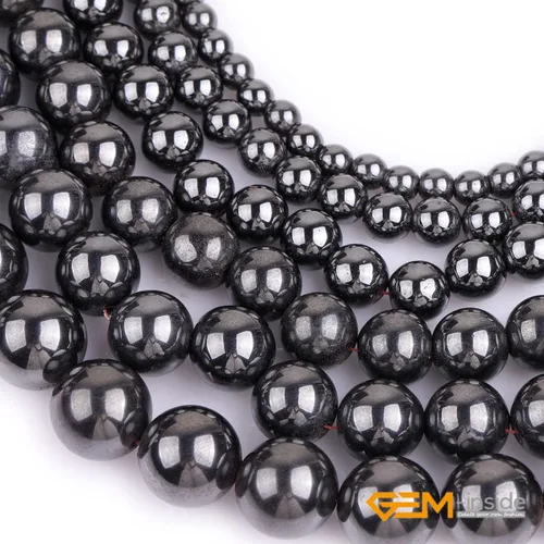 Miniatura 4 de GEM-Inside - Cuentas redondas sueltas de hematita negra natural de 0.079 pulgadas para hacer joyas, 15 pulgadas