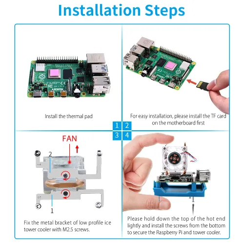 Miniatura 4 de GeeekPi Kit de mini torre con fuente de alimentación QC3.0 para Raspberry Pi 4, Pi 4 con enfriador de torre ICE, módulo OLED de 0.96 pulgadas