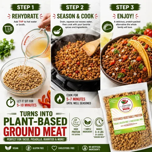 Miniatura 4 de Proteína Vegetal Texturizada (TVP), Sin Sabor, Bolsa de 1 lb, Trozos de Proteína Vegana Natural a Base de Plantas, Migas Sin OGM y Sin Gluten, Sin