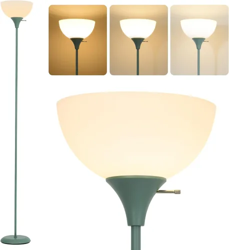 Miniatura 14 de RISLG Lámpara de pie, lámpara de pie para dormitorio, pantalla blanca resistente a caídas, interruptor giratorio, lámpara de pie industrial de metal