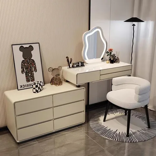Miniatura 9 de Escritorio de tocador con luces, tocador de maquillaje con espejo, tocador con cajón grande, 3 modos de iluminación de brillo ajustable, juego