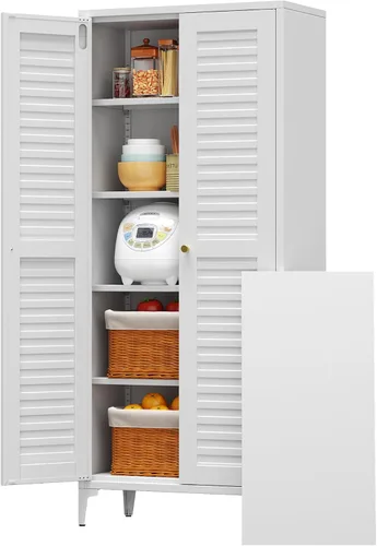 Miniatura 13 de Armario de despensa arqueado de metal blanco de 72.8 pulgadas para almacenamiento de cocina, armario alto de 2 puertas con 6 estantes ajustables