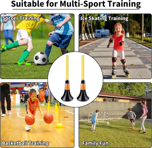 Miniatura 7 de Conos de obstáculos para baloncesto, fútbol y entrenamiento deportivo, 10 conos y 10 bastones con bolsa de transporte, conos de baloncesto y postes