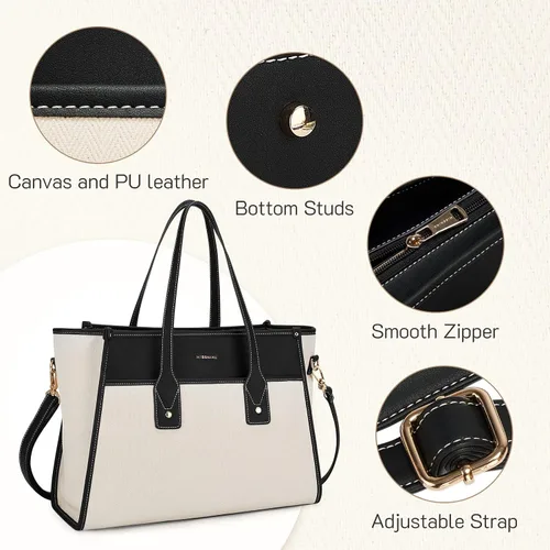 Miniatura 7 de Missnine - Bolsa de lona para laptop de 15.6 pulgadas, bolsa de trabajo para mujeres, bolsa para profesores, bolsa de hombro para computadora casual