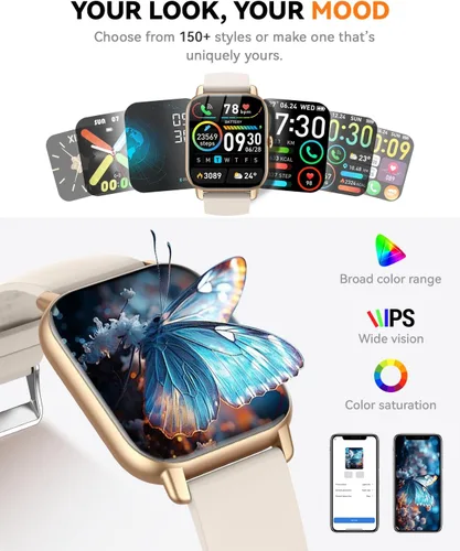 Miniatura 5 de Reloj inteligente para hombres y mujeres, pantalla HD de 1.85 pulgadas, rastreador de fitness Bluetooth, contador de pasos/monitor de sueño, más
