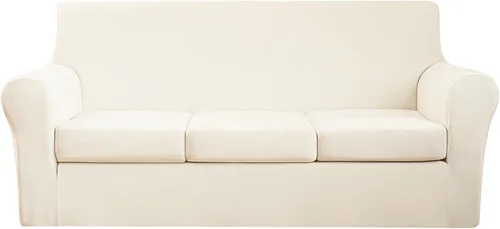 Miniatura 23 de 2 Piezas de Funda de Sillón de Terciopelo en Relieve con Funda de Cojín Separada, Funda de Sofá de Tacto Suave y Elegante, Funda de Sofá