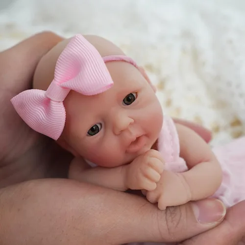 Miniatura 12 de Newtotlove Muñeca de bebé recién nacida Mini de silicona renacida de 7 pulgadas, cuerpo completo de silicona, bebés recién nacidos realistas, linda