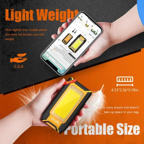Miniatura 4 de WARSUN Luz de trabajo recargable LED de 2 piezas, luces de trabajo portátiles COB magnéticas, 40 W 1500 lúmenes, gancho colgante de metal, 3 modos