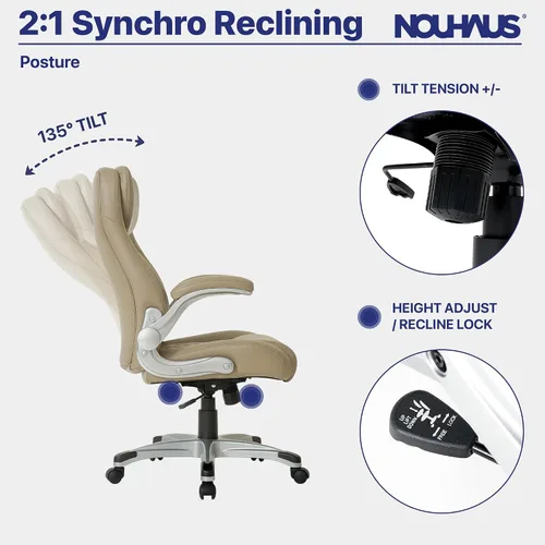 Miniatura 4 de Nouhaus +Posture Silla de Oficina Ergonómica de Cuero PU. Soporte Lumbar Click5 con Reposabrazos FlipAdjust. Silla Ejecutiva Moderna y Silla de Topo