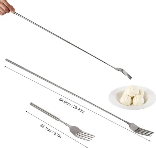 Miniatura 2 de Tenedor telescópico ajustable horquilla extensible horquilla larga tenedor extensible horquilla extra larga de acero inoxidable, para comer