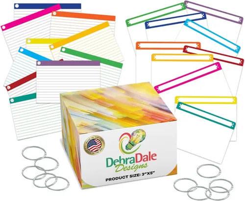 Debra Dale Designs - Tarjetas de índice perforadas de un solo agujero con barra de color, 3 x 5 pulgadas, 350 (35 de cada 10 colores) - Tarjetas