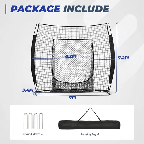 Miniatura 6 de 7 x 7 ft Baseball Net, Baseball Softball Batting Net for Practice Hitting Pitching Fielding, Quick Setup, Portable, with Carry Bag, 4 Ground Stakes
