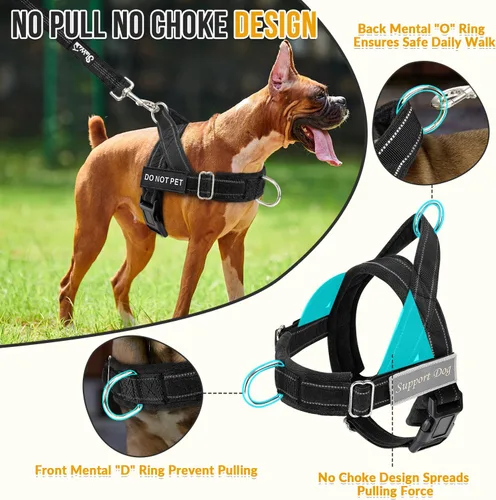 Miniatura 2 de SlowTon Arnés para perro sin tirones, juego de arnés y correa resistente para perros medianos y grandes, arnés táctico reflectante con acolchado