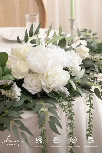 Miniatura 5 de Ling's moment Guirnalda de Flores de Primavera de 9 Pies para Decoraciones de Fondo - Flores de Arco de Boda, Eucalipto y Rosa, Guirnalda Floral