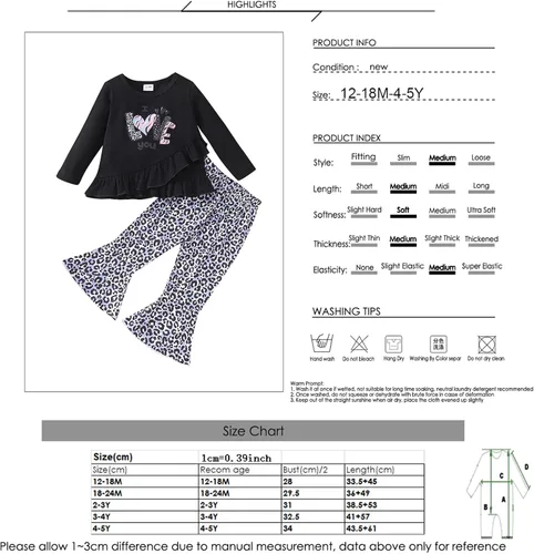 Miniatura 7 de Hinzonek Toddler Baby Girl Bell Bottom Outfits Letter Print Long Sleeve Sweatshirt Top Pullover Floral Flared Pants Set