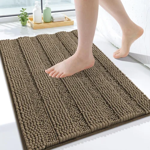 Miniatura 48 de Grandaily Alfombras de baño de felpilla a rayas de 24 x 16 pulgadas, extra gruesas y suaves, absorbentes, parte trasera de goma, alfombra de ducha