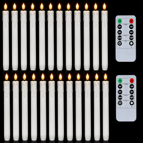 Miniatura 15 de Homemory 3 velas cónicas sin llama con temporizador remoto, velas blancas parpadeantes de 9.6 pulgadas, funciona con pilas, velas LED de plástico