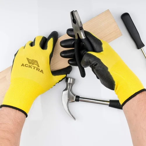 Miniatura 2 de ACKTRA - Guantes de trabajo de seguridad ultrafinos recubiertos de poliuretano, 12 pares, WG002, color negro/negro, talla L