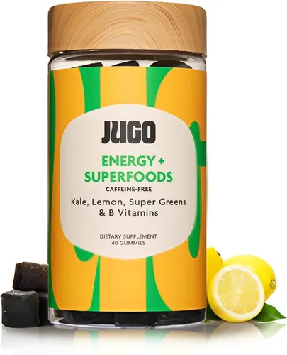 JUGO Energy + SUPERFOODS - Gomitas de vitamina B12 con col rizada y súper verdes, gomitas energéticas sin cafeína, aptas para vegetarianos, sin