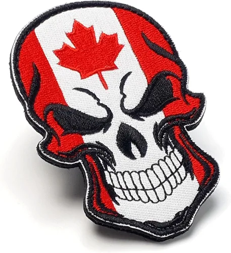 Miniatura 4 de Parche de calavera - Parche de calavera con bandera de Canadá - Parche de velcro - Parche bordado - Parche para mochilas, gorras, chaquetas, ropa