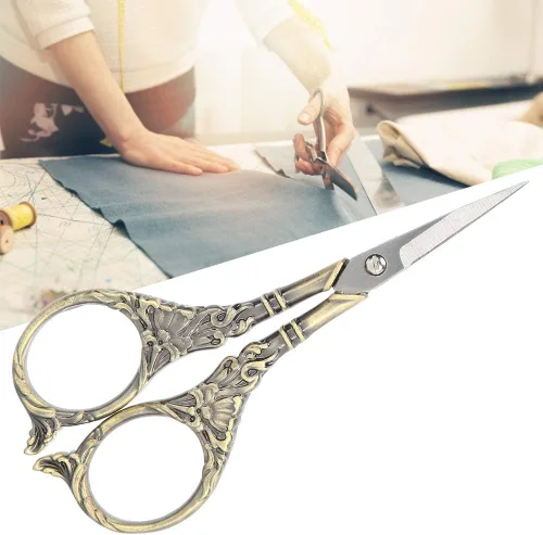 Miniatura 4 de Tijeras retro europeas, elegantes manualidades de punto de cruz, herramienta de artesanía antigua hecha a mano para entusiastas de la costura, cobre