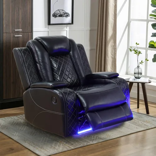 Miniatura 10 de Sofá reclinable individual eléctrico para muebles de sala de estar, silla reclinable de cuero con luces LED, puertos USB, almacenamiento oculto