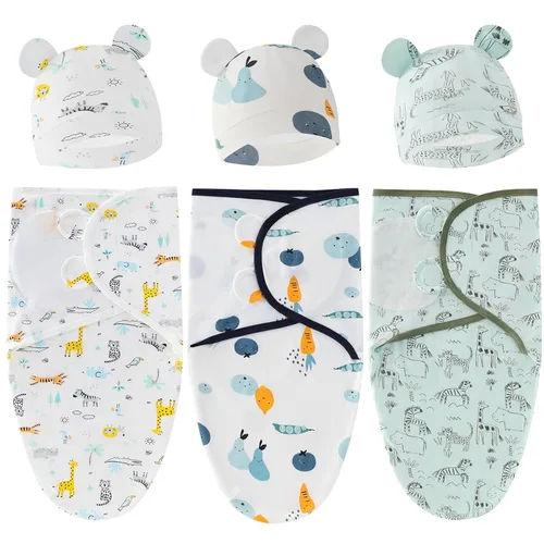 Miniatura 6 de Paquete de 3 Sacos de Dormir Orgánicos para Envolver – Envolturas Ergonómicas para Recién Nacidos de 0-3 Meses – Manta Envolvente para Bebé