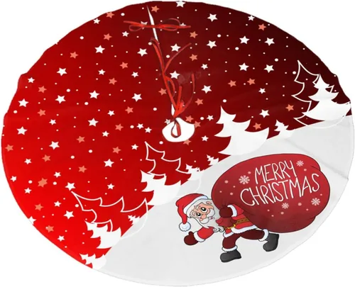 Miniatura 9 de Falda de árbol de Navidad, adornos rojos para árbol de Navidad de felpa suave blanca con patrón nevado para decoraciones de fiesta de vacaciones, 36