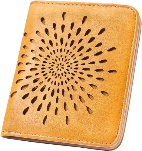 Miniatura 8 de APHISON Billetera pequeña delgada para mujeres y hombres, cartera RFID para mujer, diseño de girasol, de piel con girasol, tarjetero para tarjetas