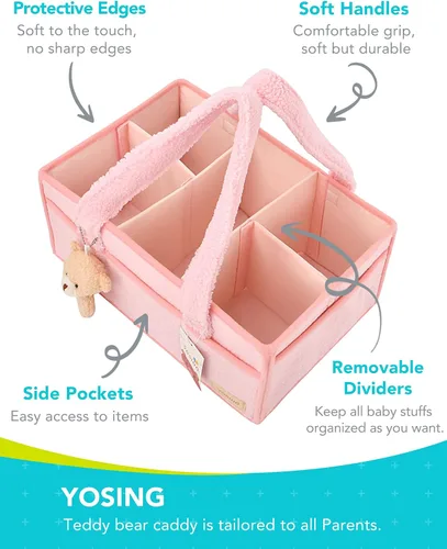 Miniatura 4 de YOSING Organizador de pañales rosa lindo y juguetón, 13 compartimentos, ajustable, organizador de pañales para bebé, cambiador, almacenamiento
