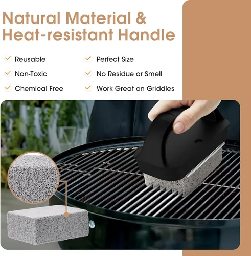 Miniatura 2 de AWEASROY Limpiador de Parrilla de Servicio Pesado, Ladrillos de Limpieza de Parrilla con Mango, Piedra de Limpieza de Plancha de Piedra Pómez que