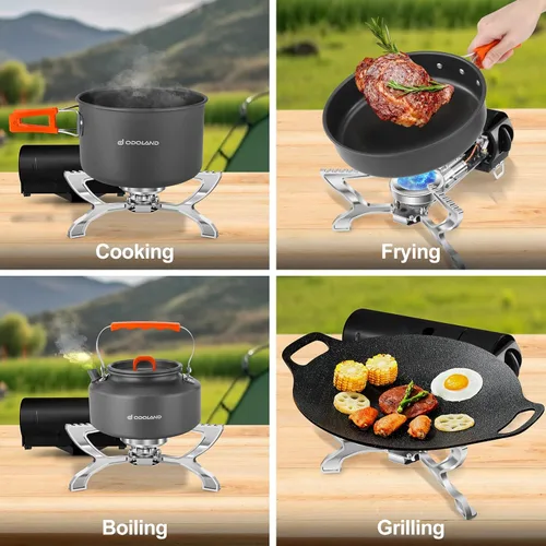 Miniatura 6 de Odoland Estufa Portátil de Camping de Butano 1400W, Estufa de Gas Plegable para Acampar, Ideal para Senderismo, Picnic y Cocina al Aire Libre