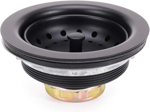 KONE Colador de Canasta de Acero Inoxidable para Fregadero de Cocina de 3-1/2 Pulgadas, Tapón de Agua con Ensamble de Drenaje, Acabado Negro