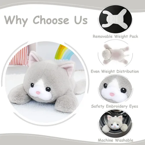 Miniatura 6 de WEIGEDU Animal de Peluche de Gato con Peso con Ojos Bordados y Paquete de Peso Extraíble - 20 Pulgadas, 2.3 Libras para Niños y Adultos