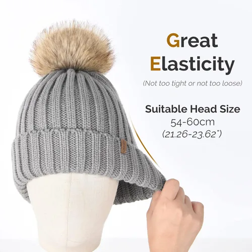 Miniatura 4 de FURTALK - Gorro de punto para el invierno con pompón de piel sintética, cálido, para mujeres