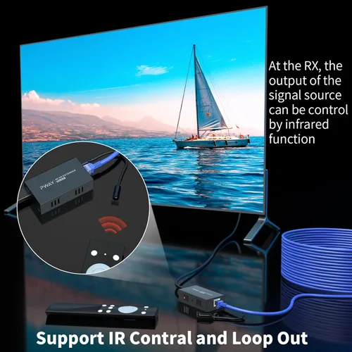 Miniatura 6 de Divisor extensor HDMI 1x4 HD 4K @60Hz a través de cable Ethernet CAT5/CAT6/CAT7, hasta 196 pies de bucle equipado con IR POC y EDID 1x4 4K60Hz 196ft