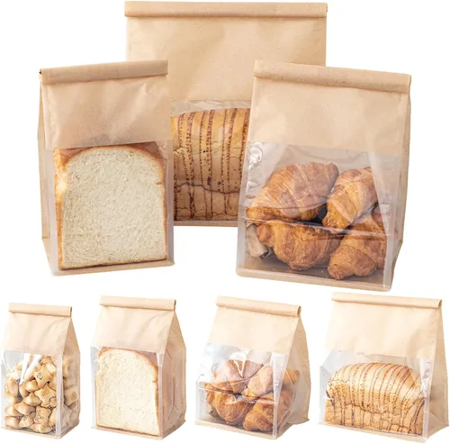 Miniatura 11 de 50 bolsas de pan de 8.6 pulgadas con cierre de alambre, bolsas grandes para pan hechas de papel de algodón marrón, bolsa de almacenamiento y empaque