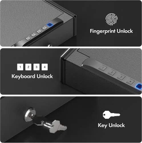 Miniatura 2 de Caja fuerte biométrica para pistola – 3 vías de acceso rápido pistola segura con huella dactilar/teclado digital/llave, caja de bloqueo de pistola