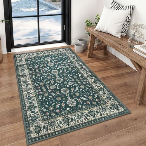 Miniatura 70 de KUTA Alfombras vintage de 2 x 3 pies para entrada, antideslizantes, lavables, tapete para puerta de interior con estampado floral, azul, gris, Azul