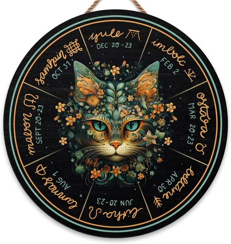 Miniatura 37 de Artsy Woodsy Letrero de madera de la rueda del año (no tallado) para decoración del hogar, bruja, pagana, Wicca, días festivos celtas, regalos 25