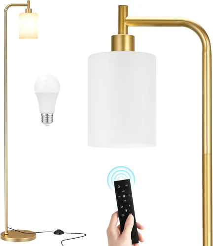 Miniatura 21 de Ziisee Lámparas de pie para sala de estar, lámpara de pie con pantalla de vidrio ámbar, lámpara de pie moderna con bombillas LED, lámpara de pie