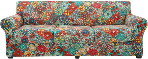 hyha Funda para sofá, diseño floral, elástica, estampada, 4 piezas, fundas para sofá de 3 cojines separados, protector de muebles lavable para Rojo