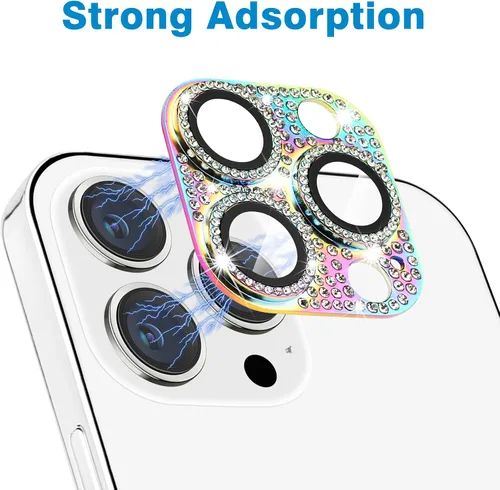 Miniatura 48 de Protector de lente de cámara diseñado para iPhone 12 Pro Max, con diamantes de imitación 3D con diamantes de imitación 9H, vidrio templado, Rosado