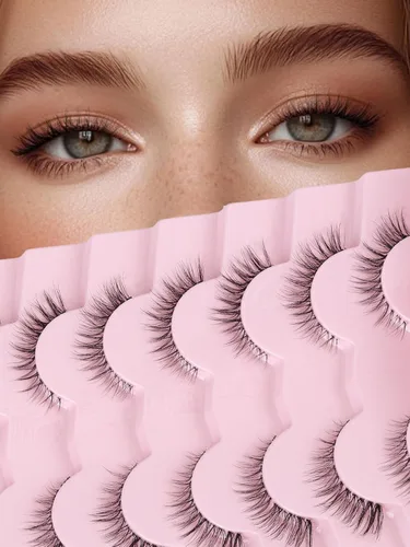 Miniatura 16 de Pestañas postizas naturales de ojo de gato, pestañas falsas Wispy de 14 mm, aspecto natural, banda delgada de 0.1 mm, pestañas postizas de tira 3D