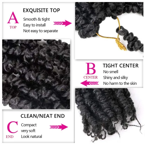 Miniatura 3 de 8 paquetes de extensiones de cabello sintético pretrenzado y prerrizado de ganchillo de 10 pulgadas, 96 hebras (1B#)