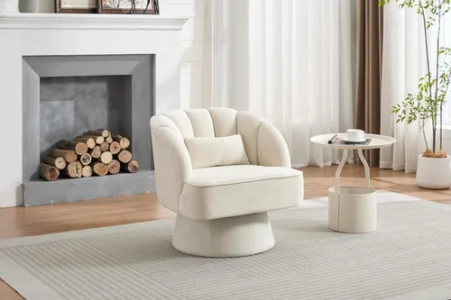 Miniatura 6 de GarveeHome Silla de acento moderna giratoria de barril, sillón tapizado de terciopelo de 360 grados con respaldo a rayas y acolchado suave, cómoda